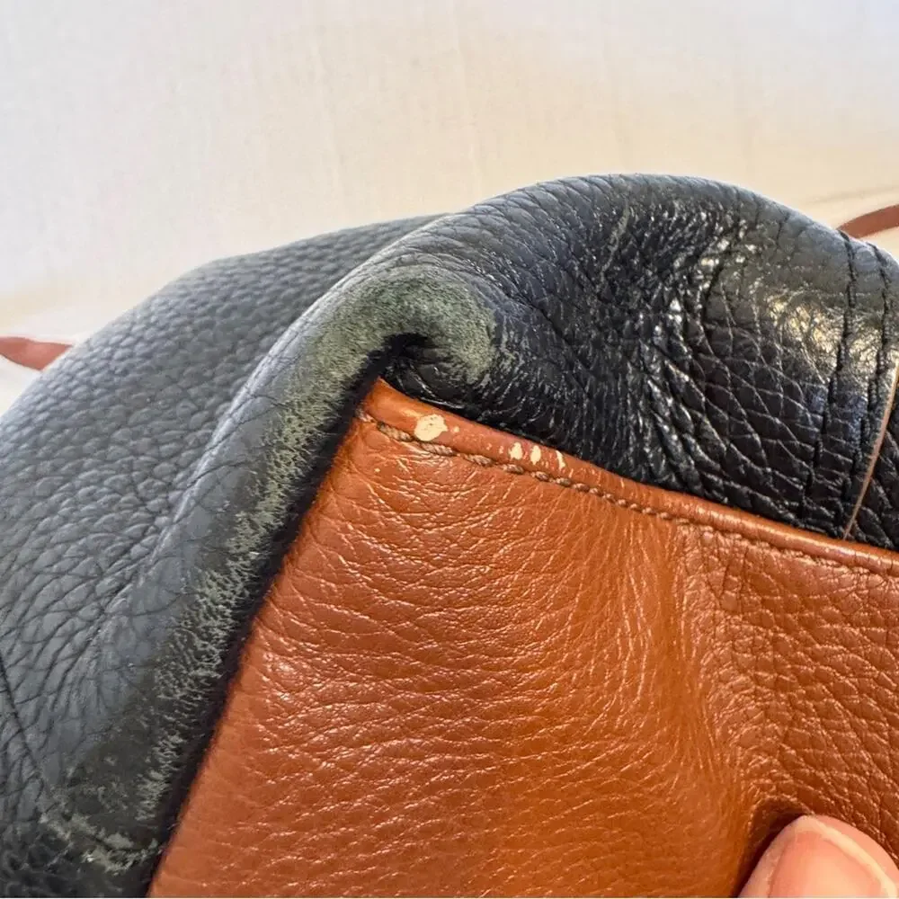 Fossil Black Brown Leather Hobo Shoulder Bag Handbag Purse Vintage Classic
